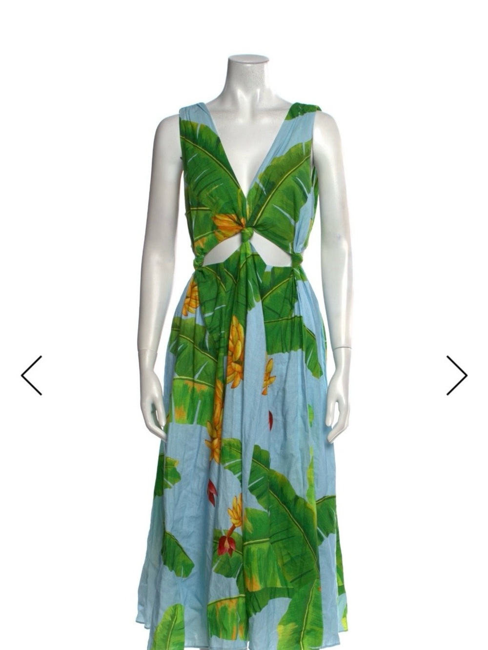 FARM Rio Sky Blue Maxi Dress with Green Banana Leaf & Yellow Floral Print
